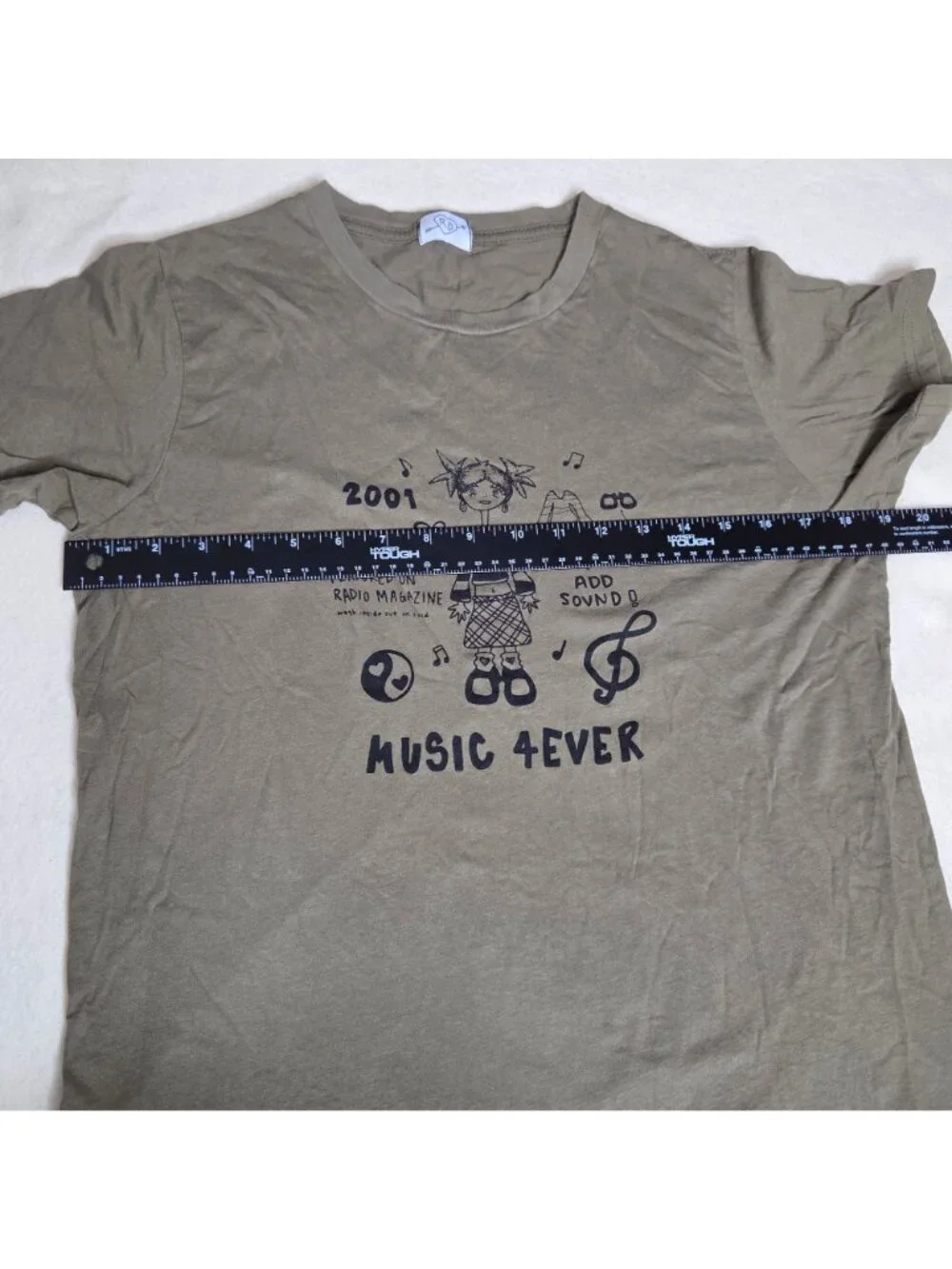 Radio Dolls Music 4Ever Graphic T-Shirt Olive Green Short Sleeve Crewneck 2001 D